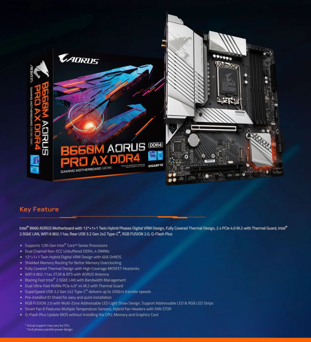 Gigabyte B660M AORUS PRO AX DDR4 Intel LGA 1700 mATX Motherboard