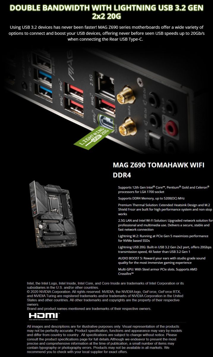 MSI MAG Z690 Tomahawk Wi-Fi DDR4 ATX Motherboard