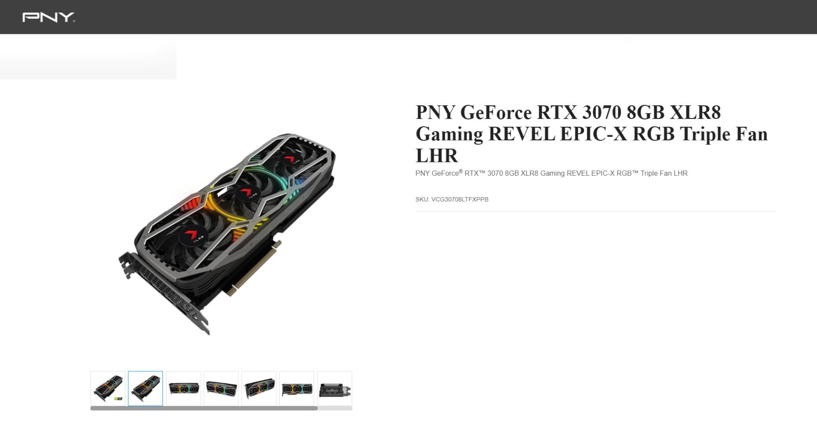 PNY nVidia GeForce RTX 3070 RGB 8GB XLR8 Graphics Card