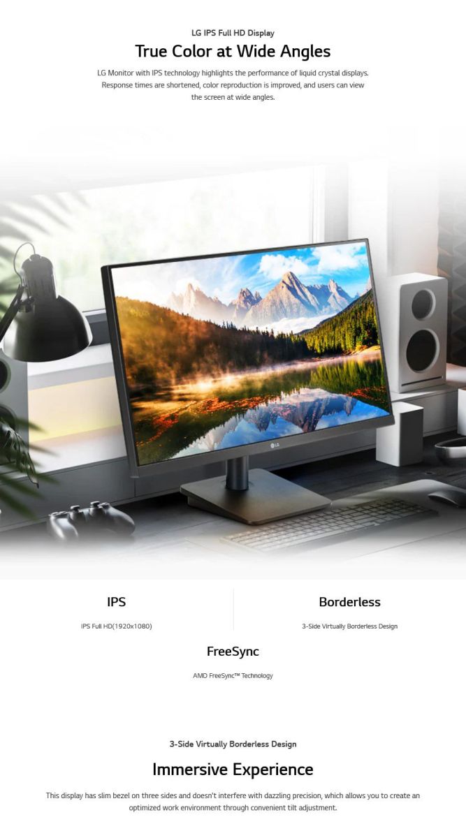 LG 24 Inch Full HD IPS Display, 3-Side Virtually Borderless Design